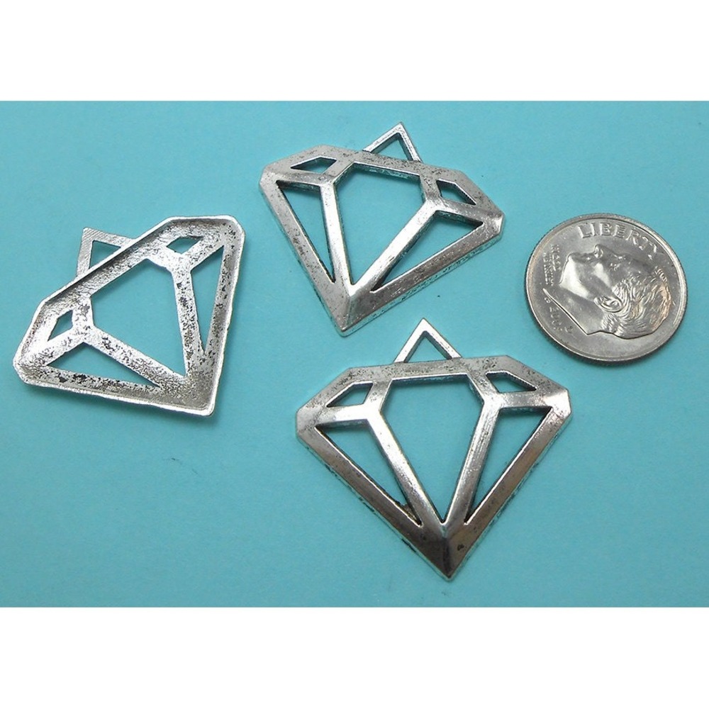 4pcs‎ Large Diamond Charms Silver Tone